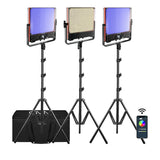 GVM RGB LED Studio Video Light Bi-Color Soft 3-Light Panel Kit 50SM-3L