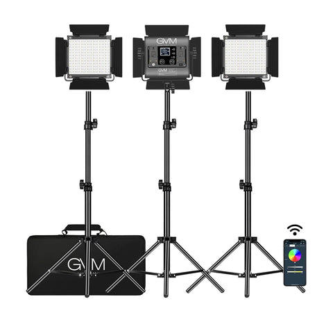 GVM-800Pro 40W Bi-color and RGB video panel 3 light kit