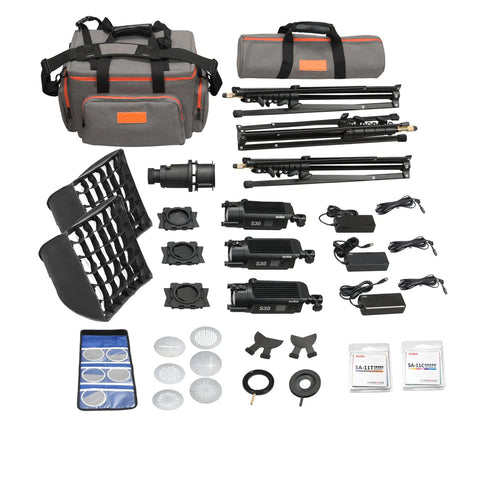 Godox S30-D Three-light Kit  LED Spotlight 30W 3¡Áheads Kit