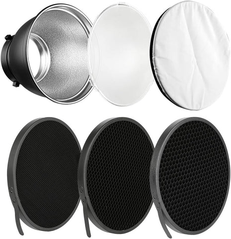 Soonpho 7" Standard Reflector Diffuser Lamp Shade Dish with 10¡ã /30¡ã/ 50¡ã Degree Honeycomb Grid White Soft Cloth for Bowens Mount Studio Strobe Flash Light Speedlite