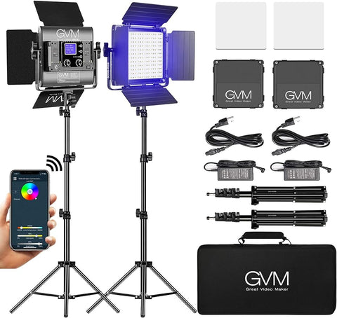 GVM RGB LED Video Light 2-Light Panel Kit 800D-2L